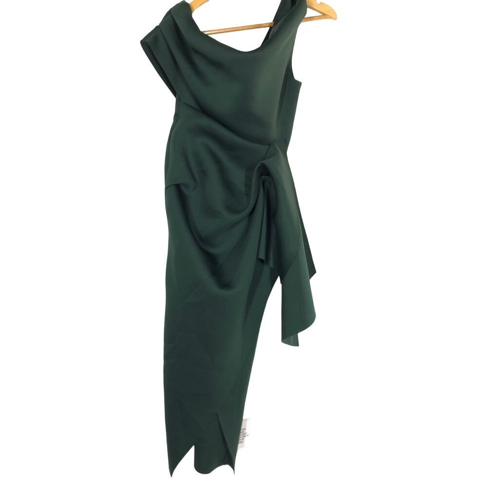 ASOS Dress Fallen Shoulder Manipulated Tuck Bodycon Midi Green NWT 4